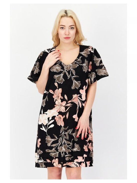 Nicole Miller Dresses & Skirts - Nicole Miller Womens Black Floral Print Y2K Linen T-Shirt Shift Dress Size XXL